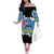 Aruba Dushi Tera Off The Shoulder Long Sleeve Dress Coat Of Arms Torn Paper Stylized