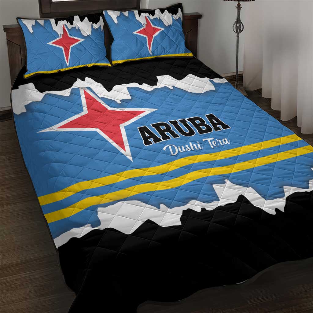 Aruba Dushi Tera Quilt Bed Set Coat Of Arms Torn Paper Stylized