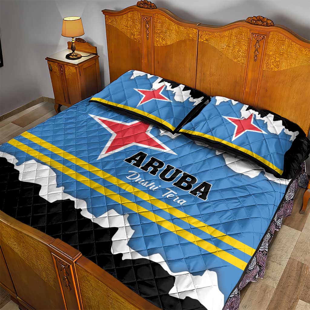 Aruba Dushi Tera Quilt Bed Set Coat Of Arms Torn Paper Stylized
