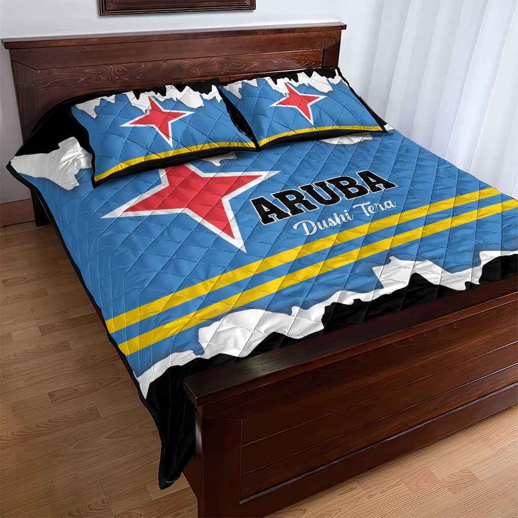 Aruba Dushi Tera Quilt Bed Set Coat Of Arms Torn Paper Stylized