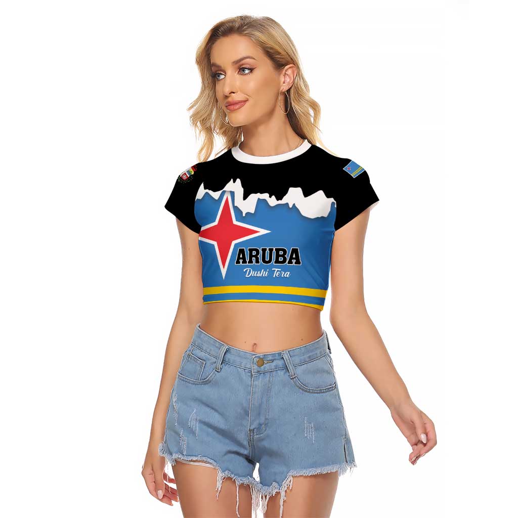 Aruba Dushi Tera Raglan Cropped T Shirt Coat Of Arms Torn Paper Stylized