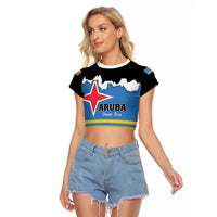 Aruba Dushi Tera Raglan Cropped T Shirt Coat Of Arms Torn Paper Stylized
