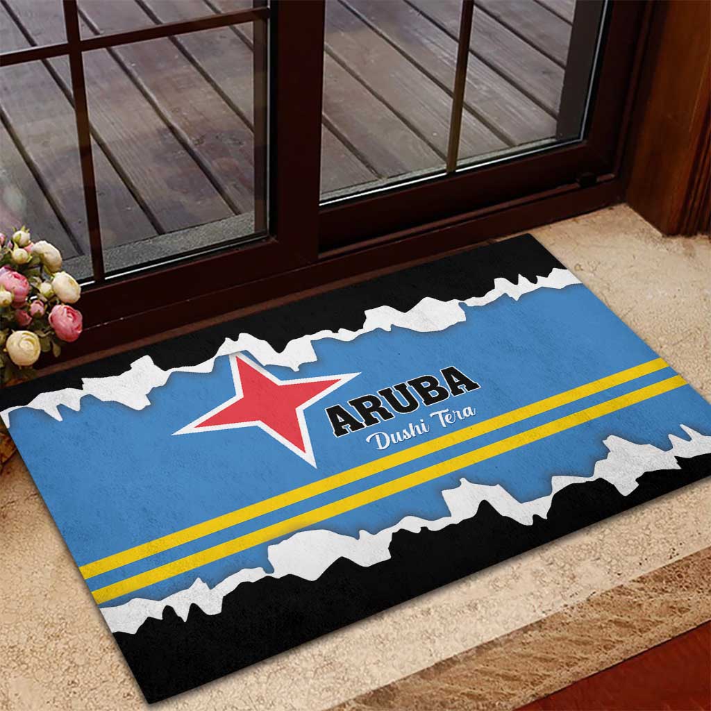 Aruba Dushi Tera Rubber Doormat Coat Of Arms Torn Paper Stylized