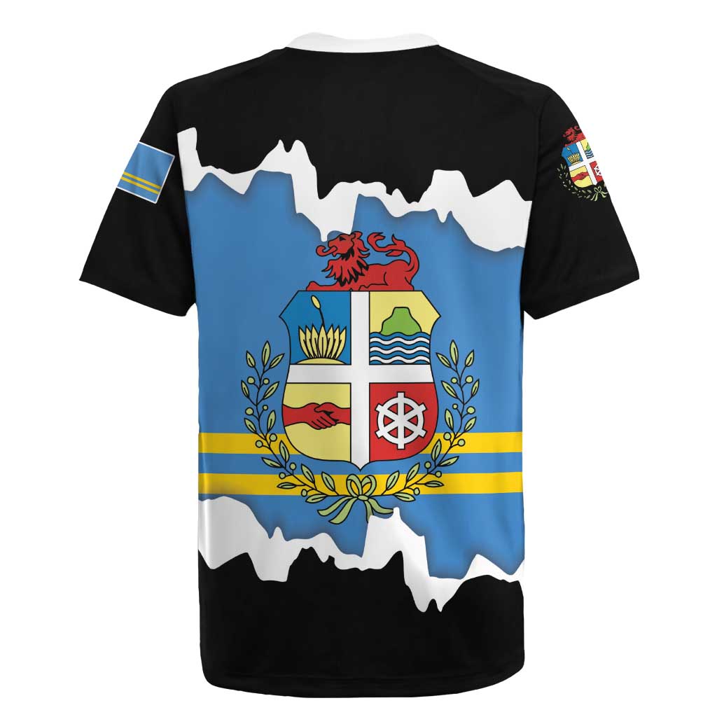 Aruba Dushi Tera Rugby Jersey Coat Of Arms Torn Paper Stylized