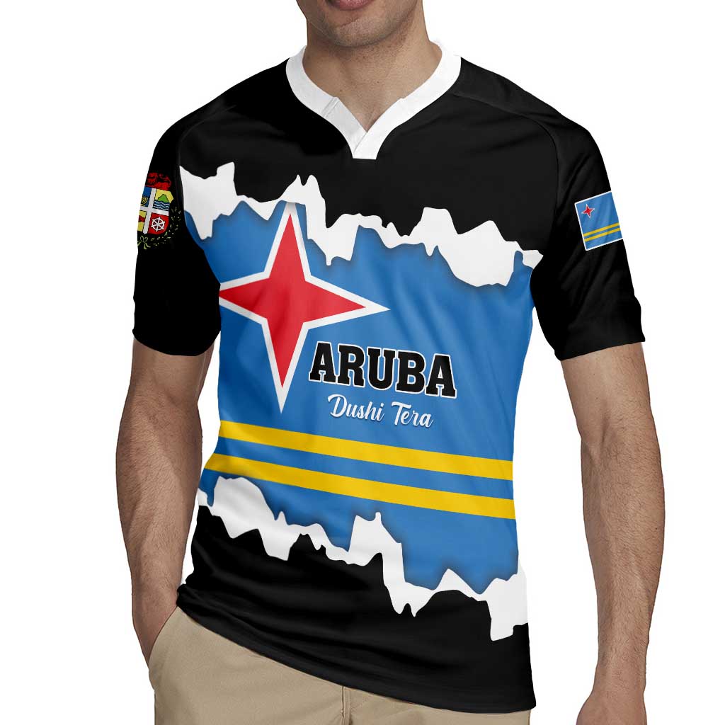 Aruba Dushi Tera Rugby Jersey Coat Of Arms Torn Paper Stylized