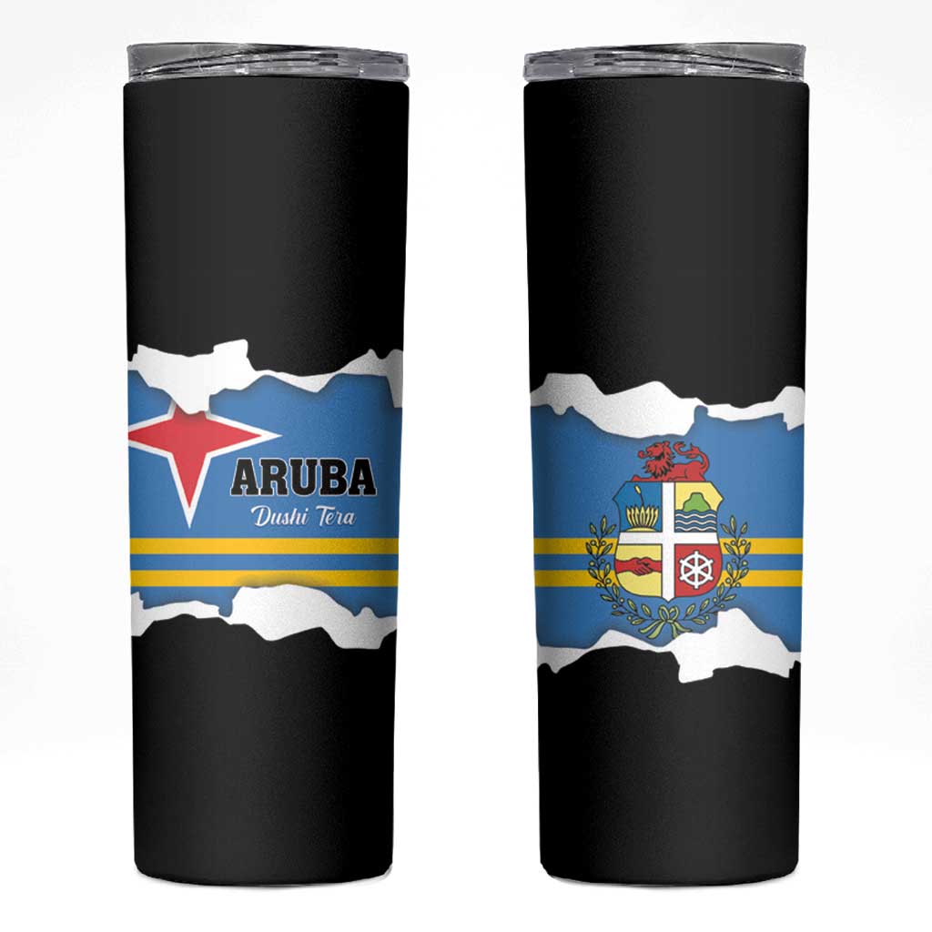 Aruba Dushi Tera Skinny Tumbler Coat Of Arms Torn Paper Stylized