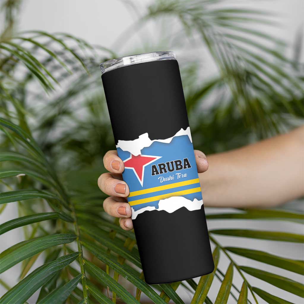 Aruba Dushi Tera Skinny Tumbler Coat Of Arms Torn Paper Stylized