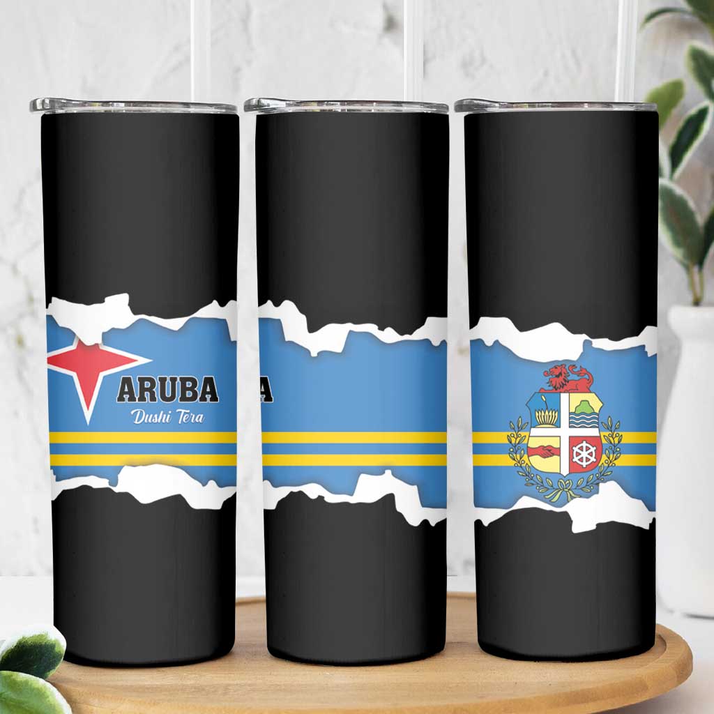 Aruba Dushi Tera Skinny Tumbler Coat Of Arms Torn Paper Stylized