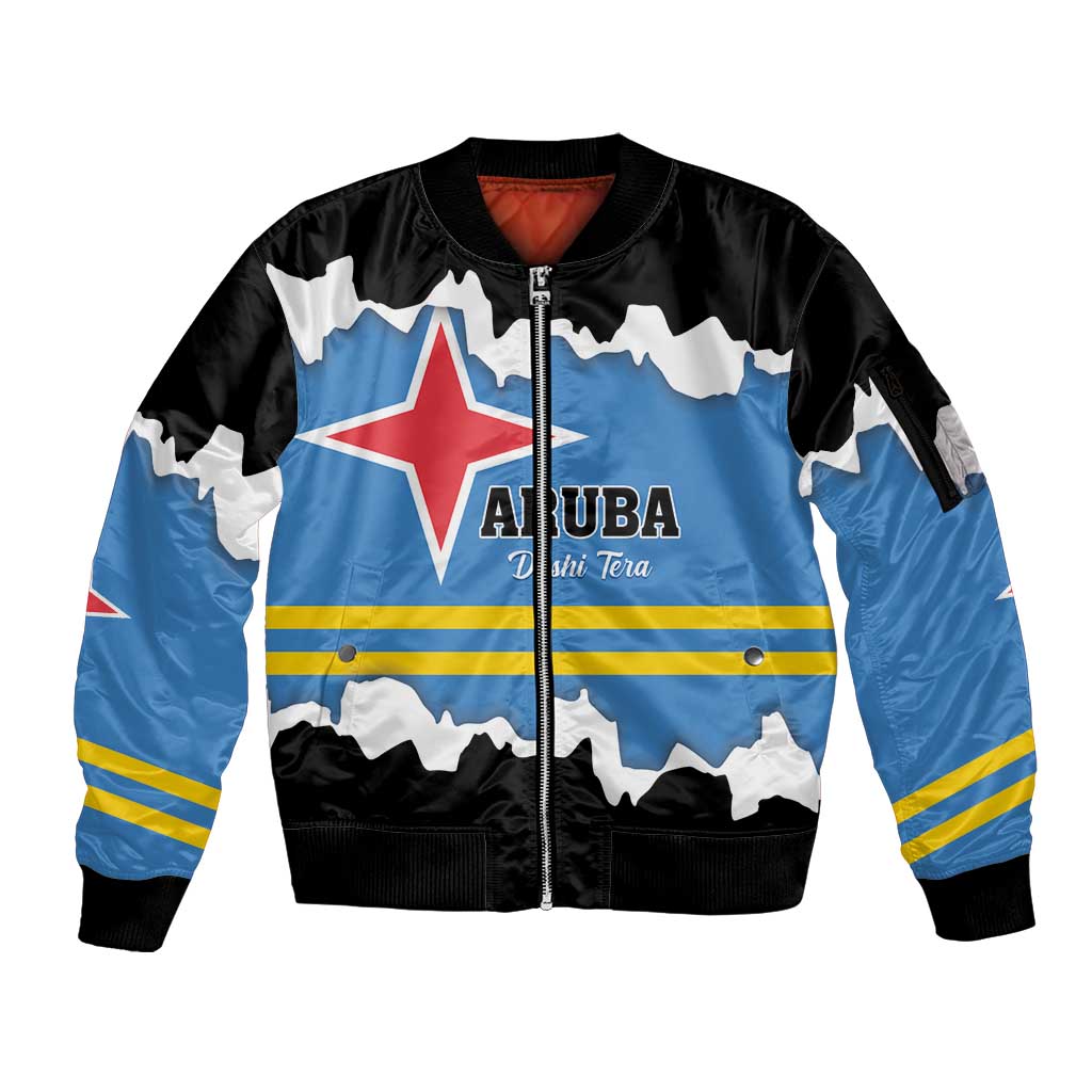 Aruba Dushi Tera Sleeve Zip Bomber Jacket Coat Of Arms Torn Paper Stylized
