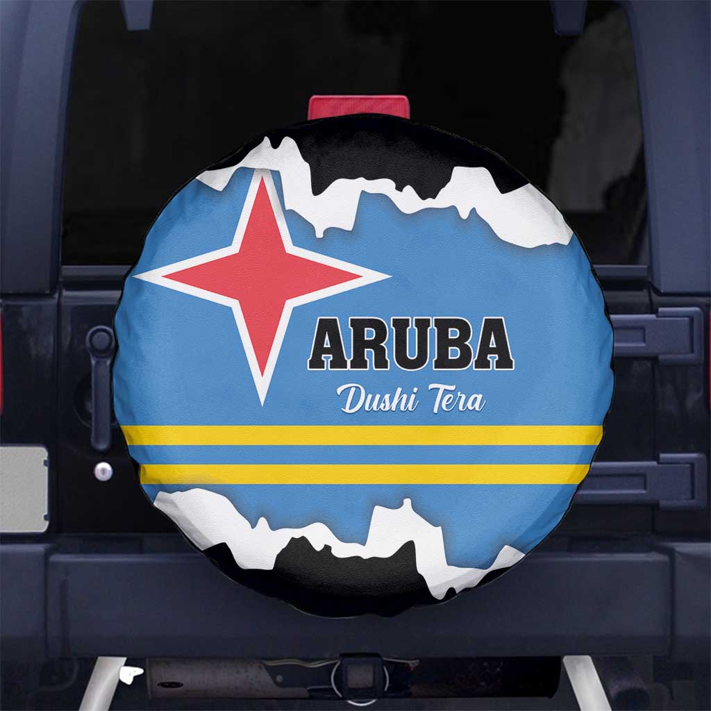 Aruba Dushi Tera Spare Tire Cover Coat Of Arms Torn Paper Stylized
