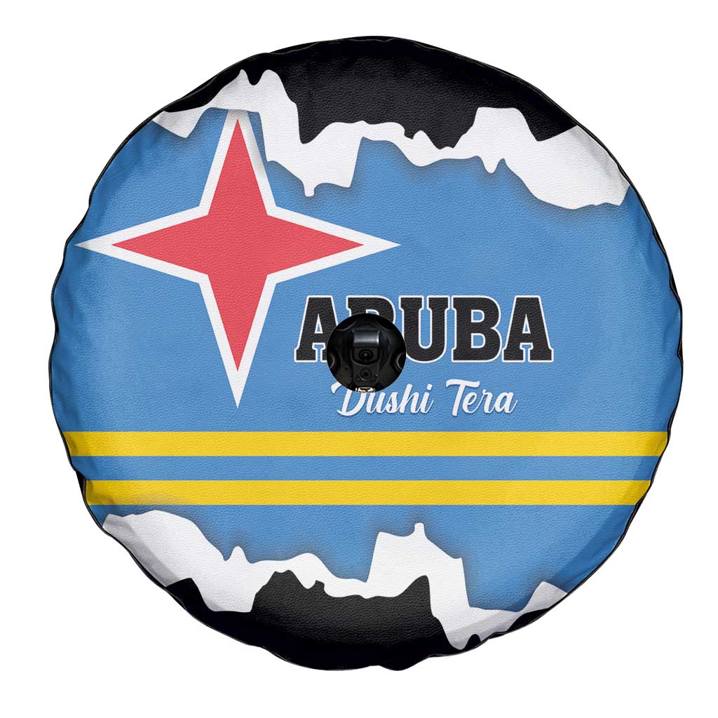 Aruba Dushi Tera Spare Tire Cover Coat Of Arms Torn Paper Stylized