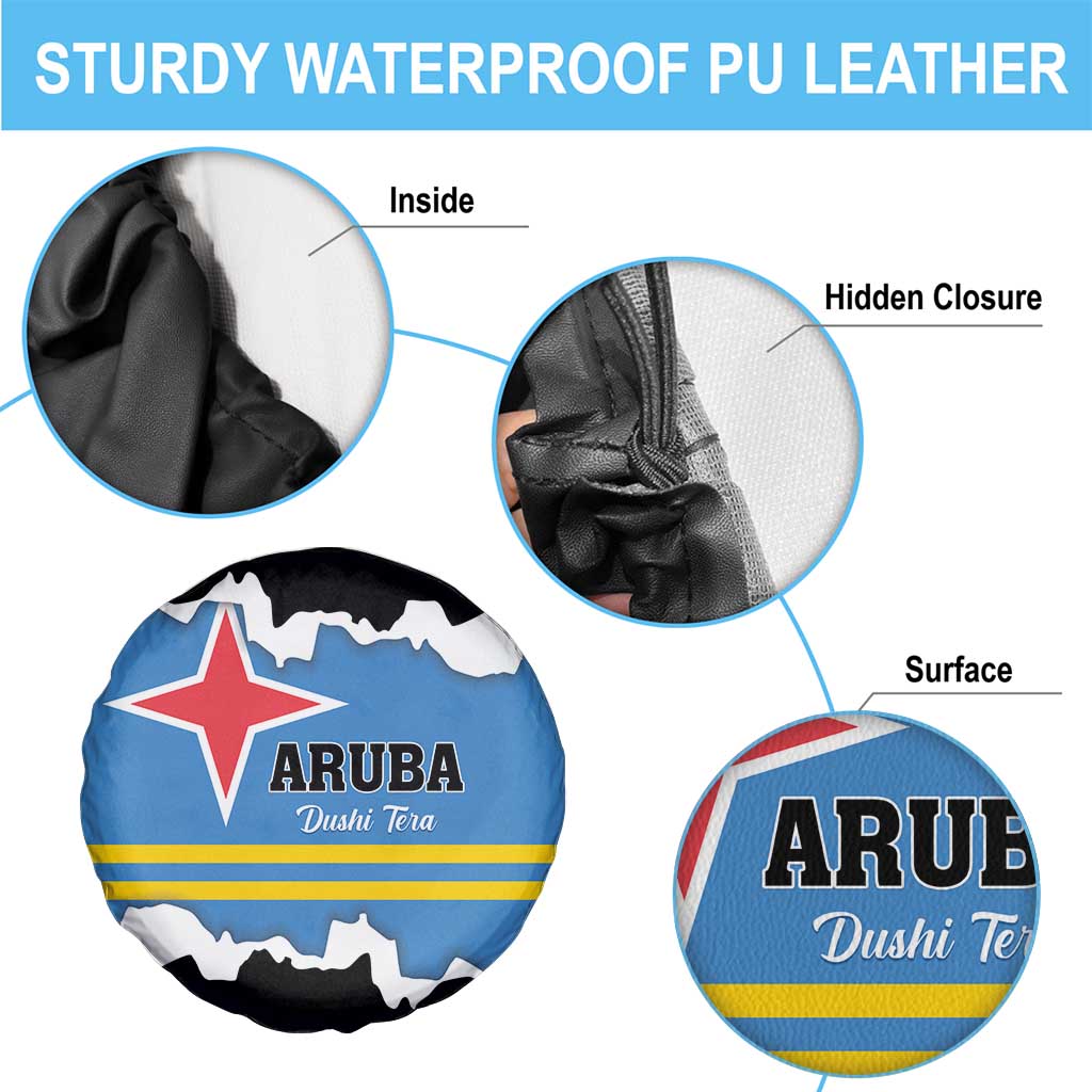 Aruba Dushi Tera Spare Tire Cover Coat Of Arms Torn Paper Stylized