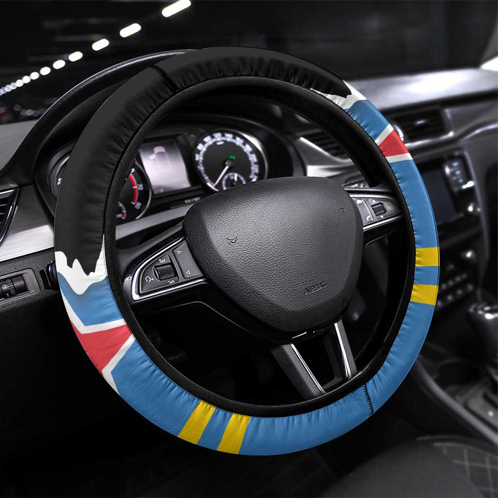 Aruba Dushi Tera Steering Wheel Cover Coat Of Arms Torn Paper Stylized