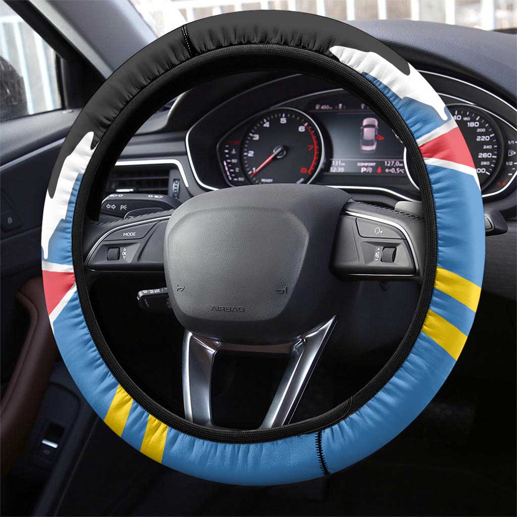 Aruba Dushi Tera Steering Wheel Cover Coat Of Arms Torn Paper Stylized