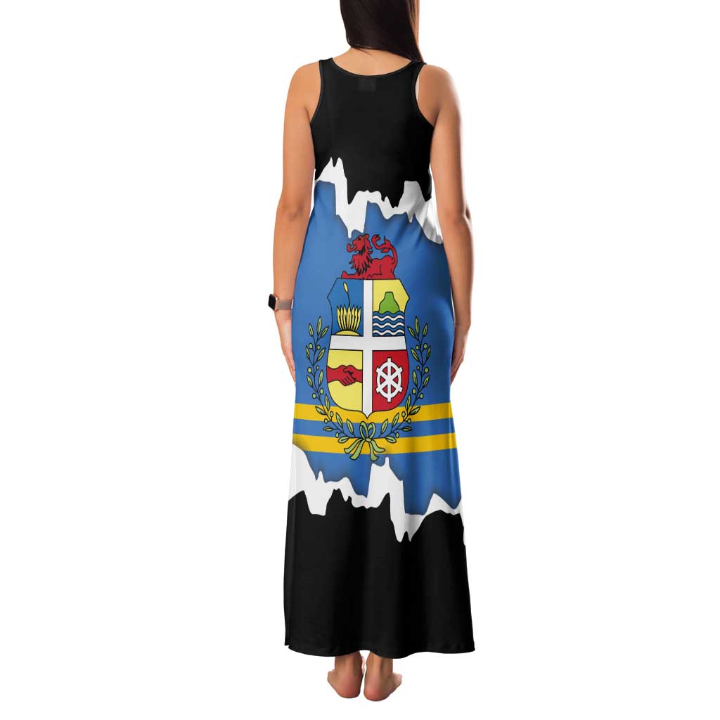 Aruba Dushi Tera Tank Maxi Dress Coat Of Arms Torn Paper Stylized