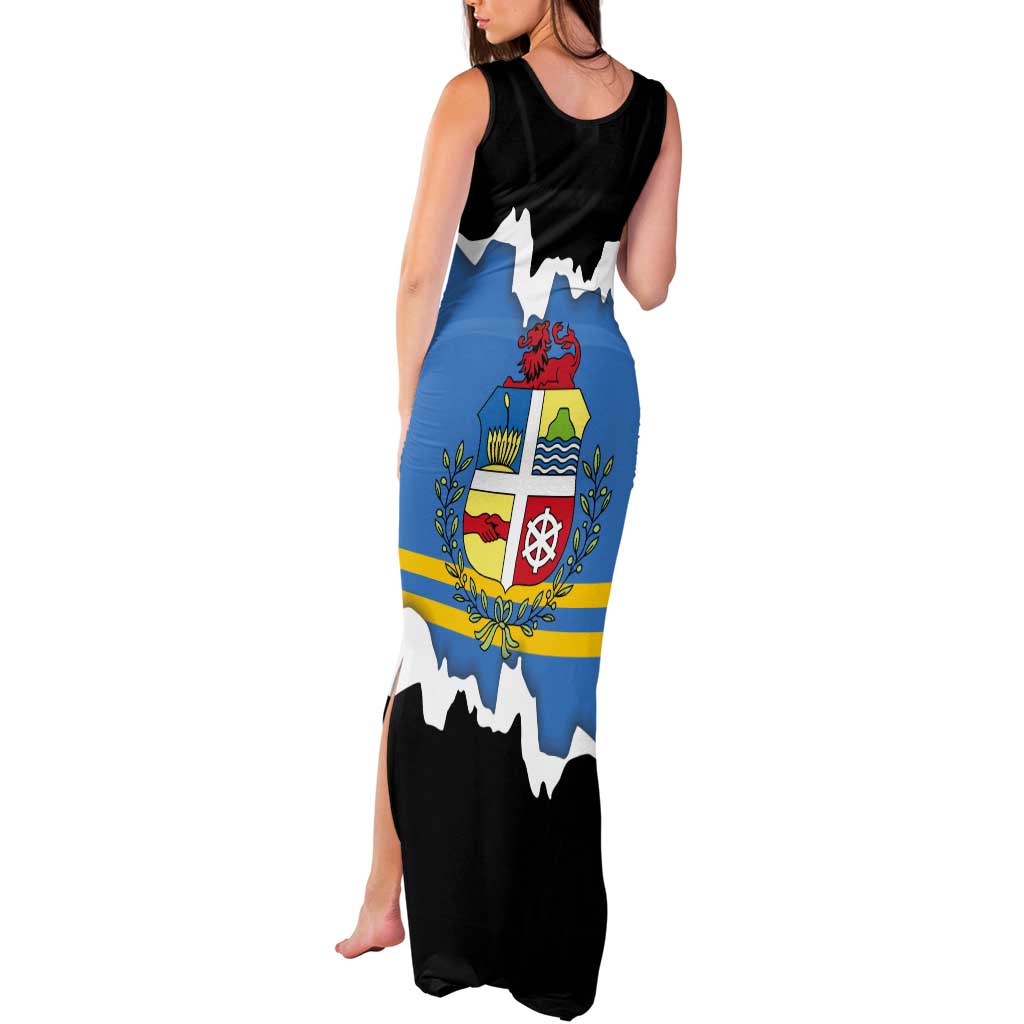 Aruba Dushi Tera Tank Maxi Dress Coat Of Arms Torn Paper Stylized