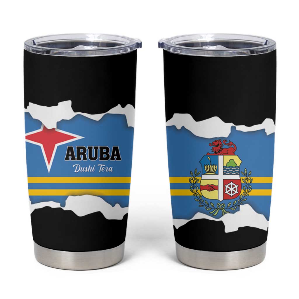 Aruba Dushi Tera Tumbler Cup Coat Of Arms Torn Paper Stylized