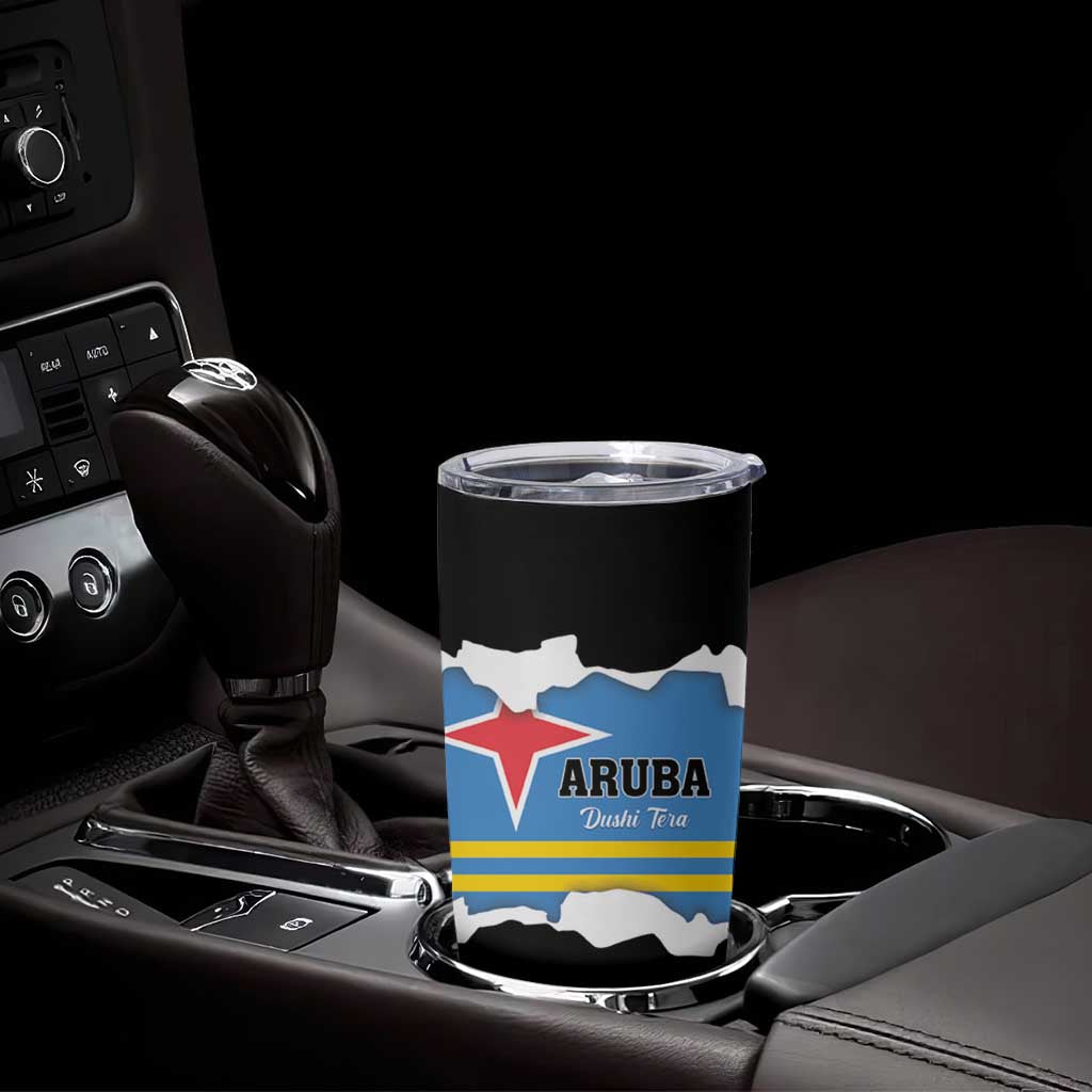 Aruba Dushi Tera Tumbler Cup Coat Of Arms Torn Paper Stylized