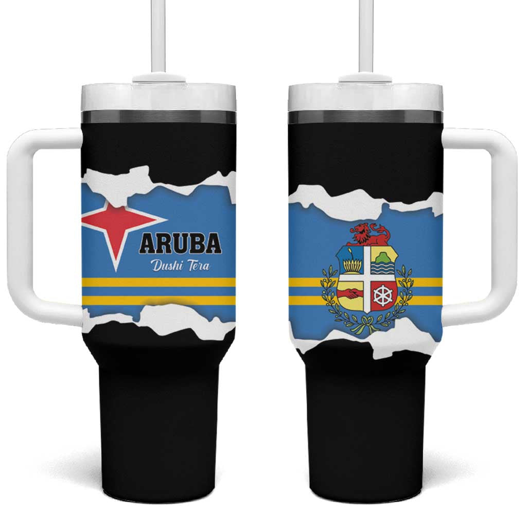 Aruba Dushi Tera Tumbler With Handle Coat Of Arms Torn Paper Stylized