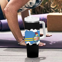 Aruba Dushi Tera Tumbler With Handle Coat Of Arms Torn Paper Stylized