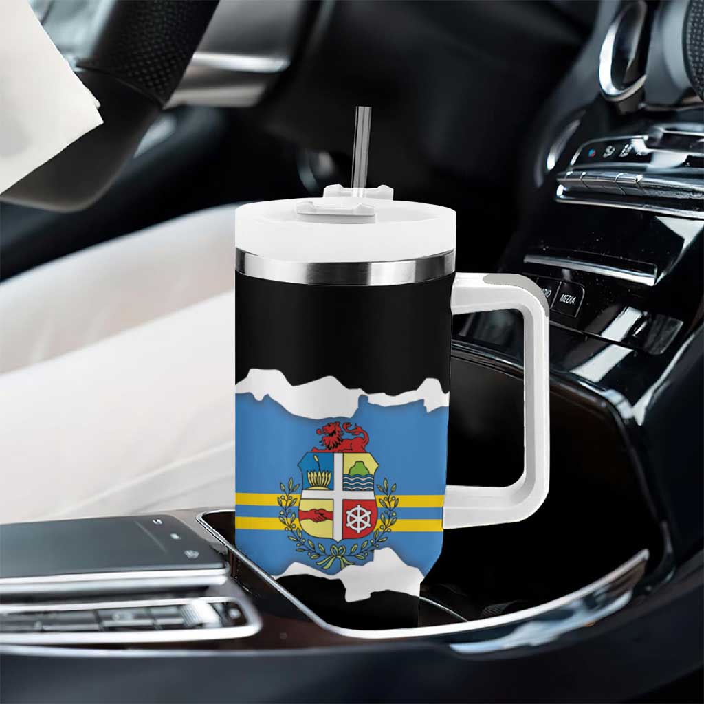 Aruba Dushi Tera Tumbler With Handle Coat Of Arms Torn Paper Stylized
