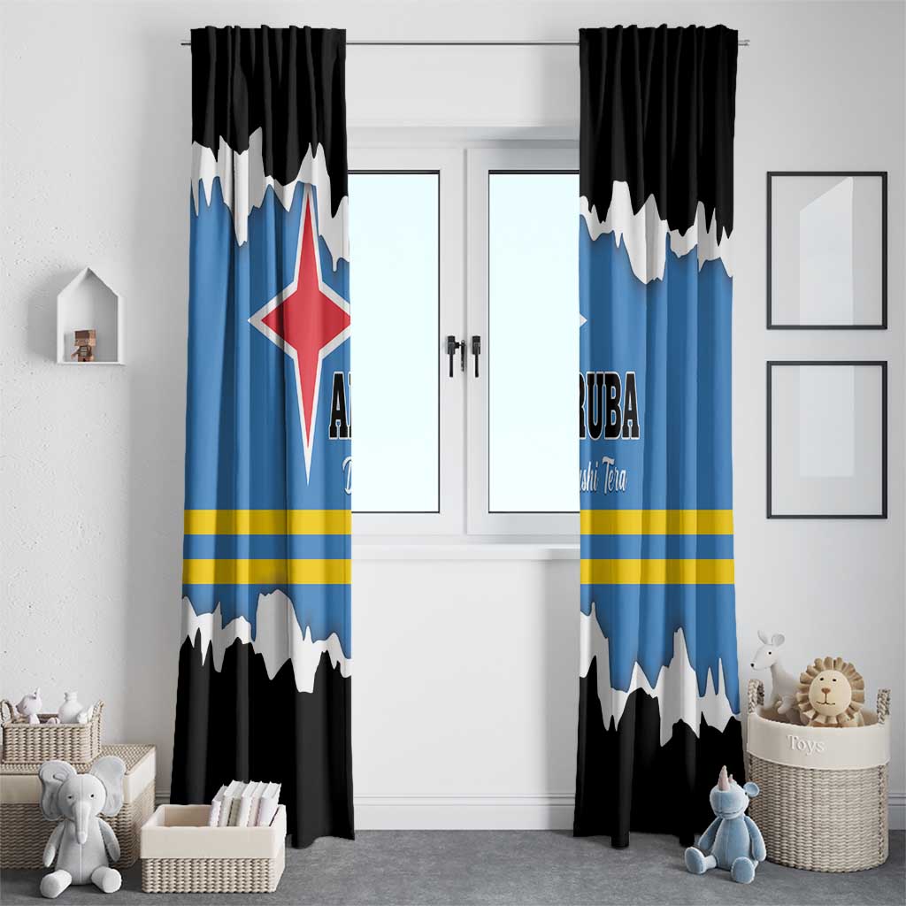 Aruba Dushi Tera Window Curtain Coat Of Arms Torn Paper Stylized