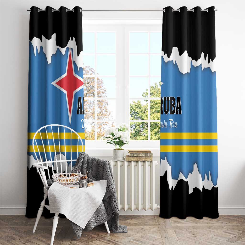 Aruba Dushi Tera Window Curtain Coat Of Arms Torn Paper Stylized