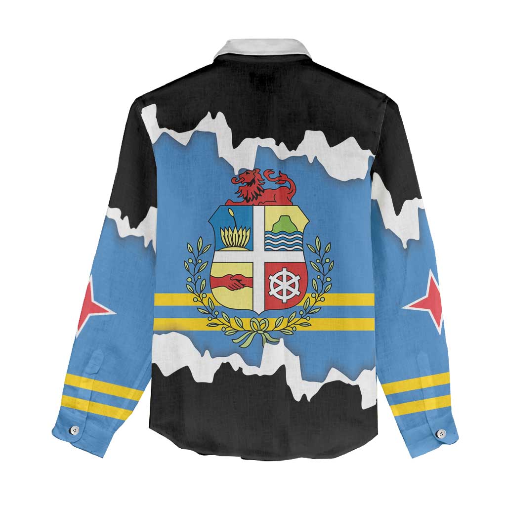 Aruba Dushi Tera Women Casual Shirt Coat Of Arms Torn Paper Stylized