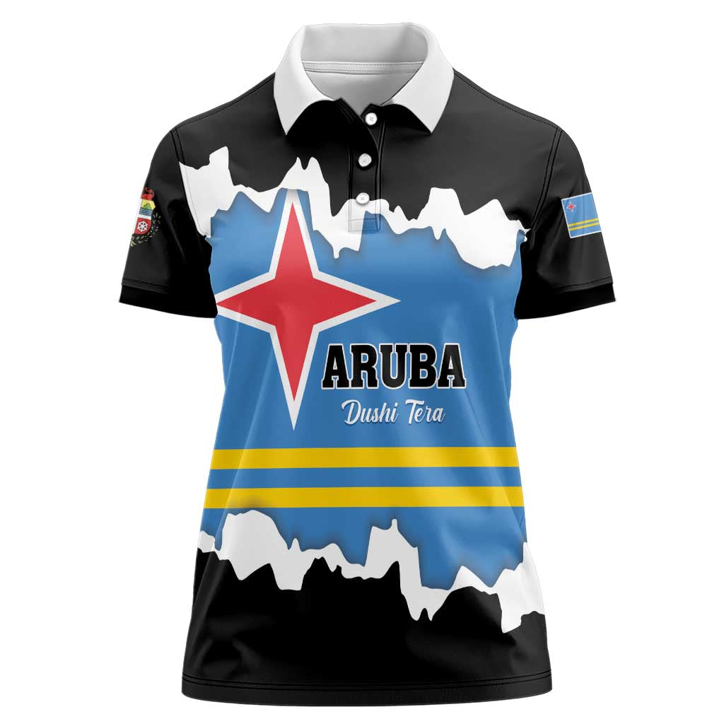 Aruba Dushi Tera Women Polo Shirt Coat Of Arms Torn Paper Stylized