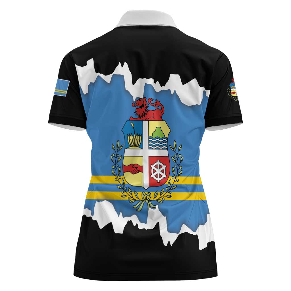 Aruba Dushi Tera Women Polo Shirt Coat Of Arms Torn Paper Stylized