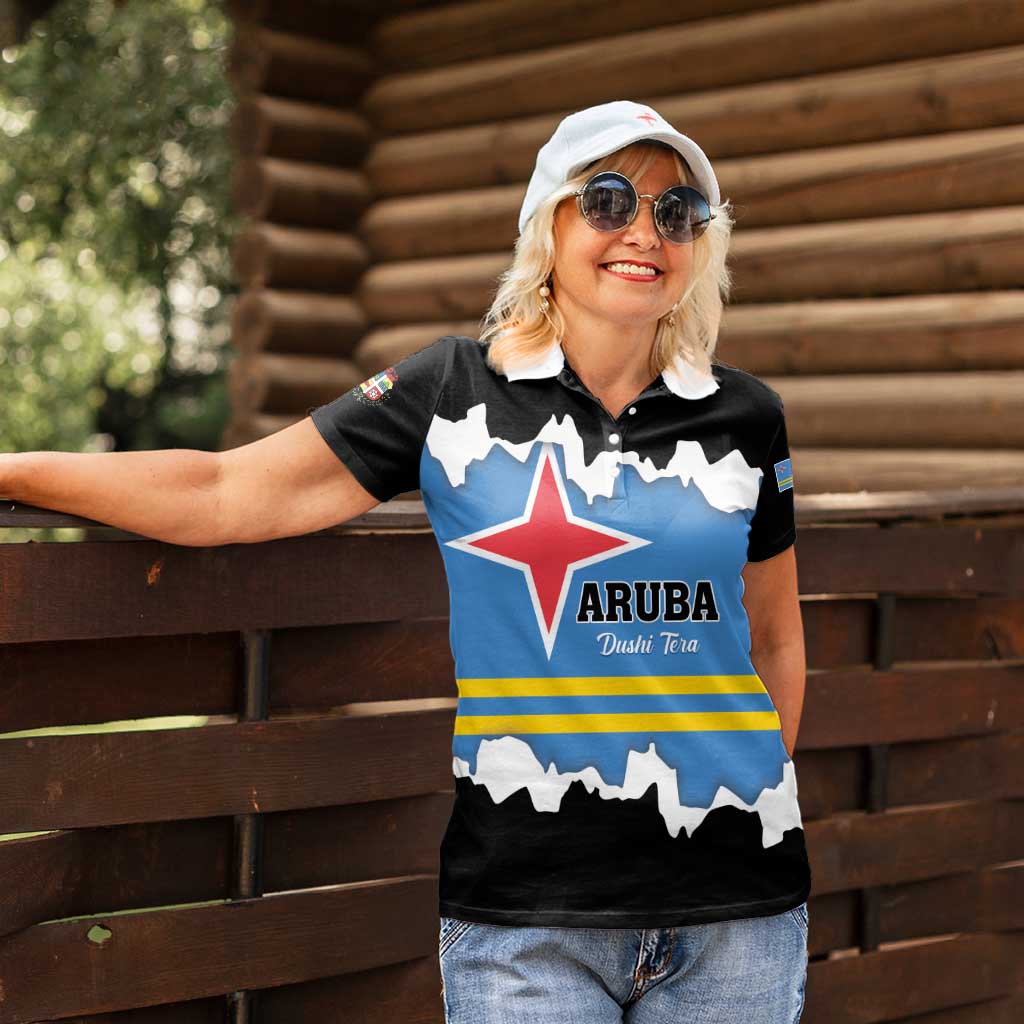 Aruba Dushi Tera Women Polo Shirt Coat Of Arms Torn Paper Stylized