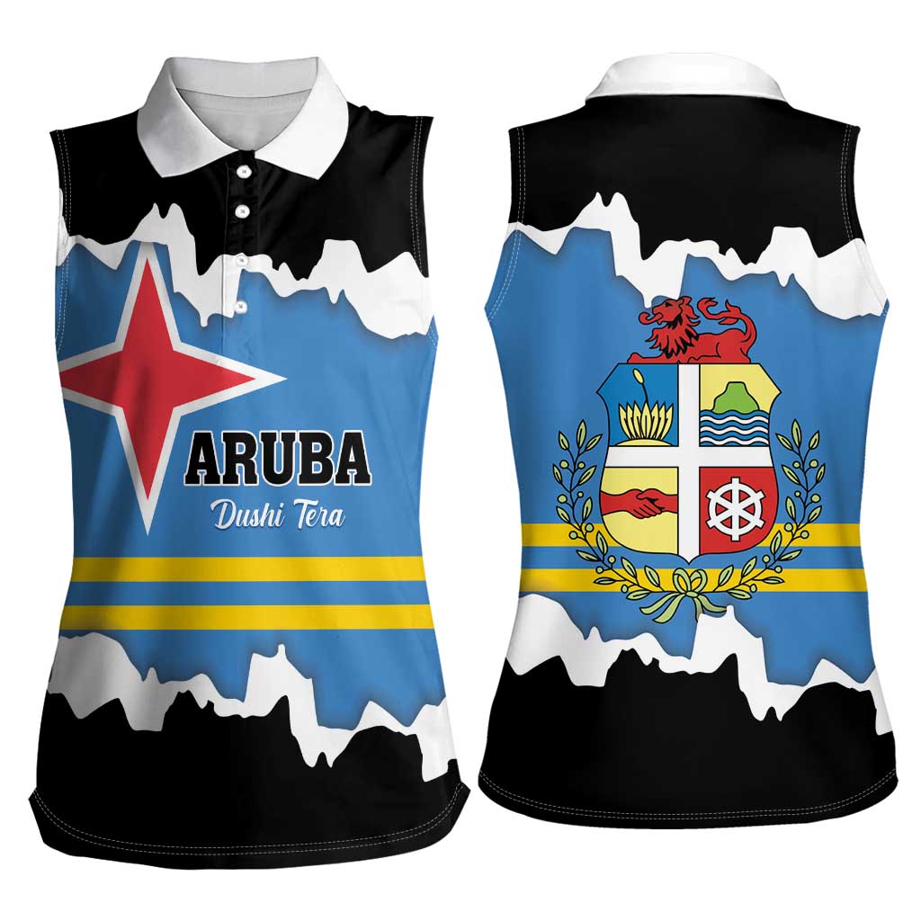 Aruba Dushi Tera Women Sleeveless Polo Shirt Coat Of Arms Torn Paper Stylized