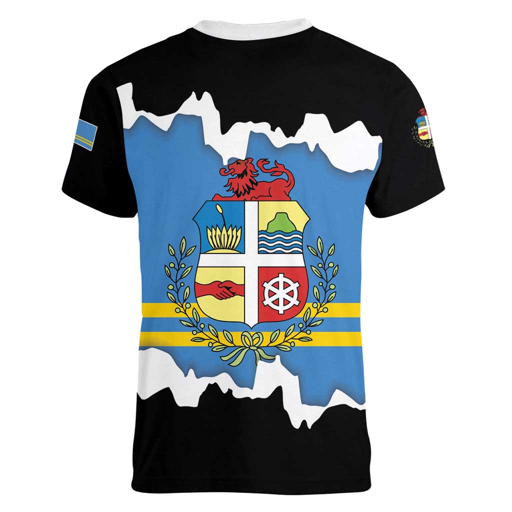 Aruba Dushi Tera Women V-Neck T-Shirt Coat Of Arms Torn Paper Stylized