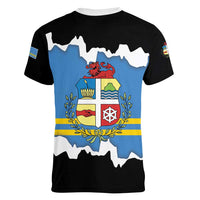 Aruba Dushi Tera Women V-Neck T-Shirt Coat Of Arms Torn Paper Stylized