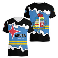 Aruba Dushi Tera Women V-Neck T-Shirt Coat Of Arms Torn Paper Stylized