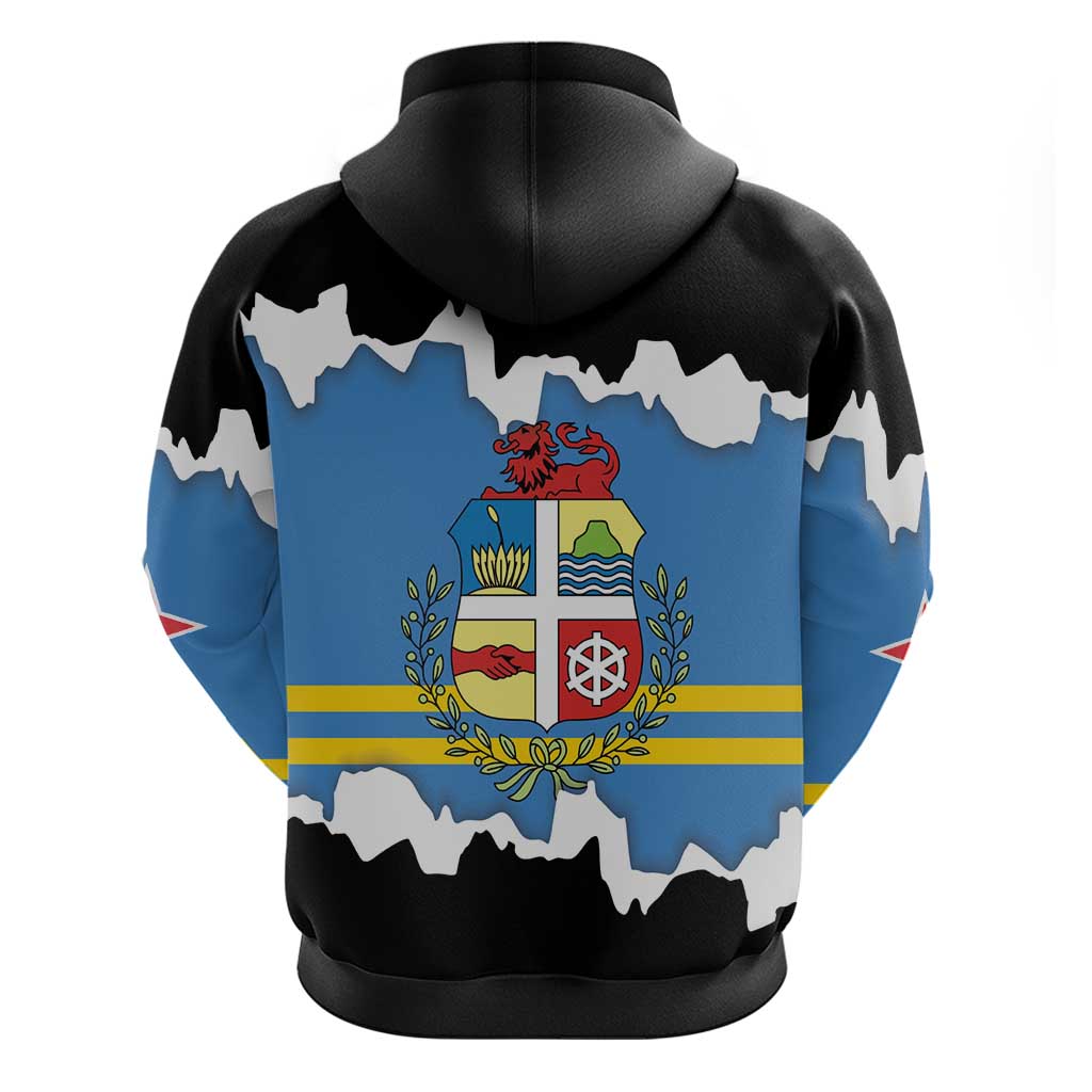 Aruba Dushi Tera Zip Hoodie Coat Of Arms Torn Paper Stylized