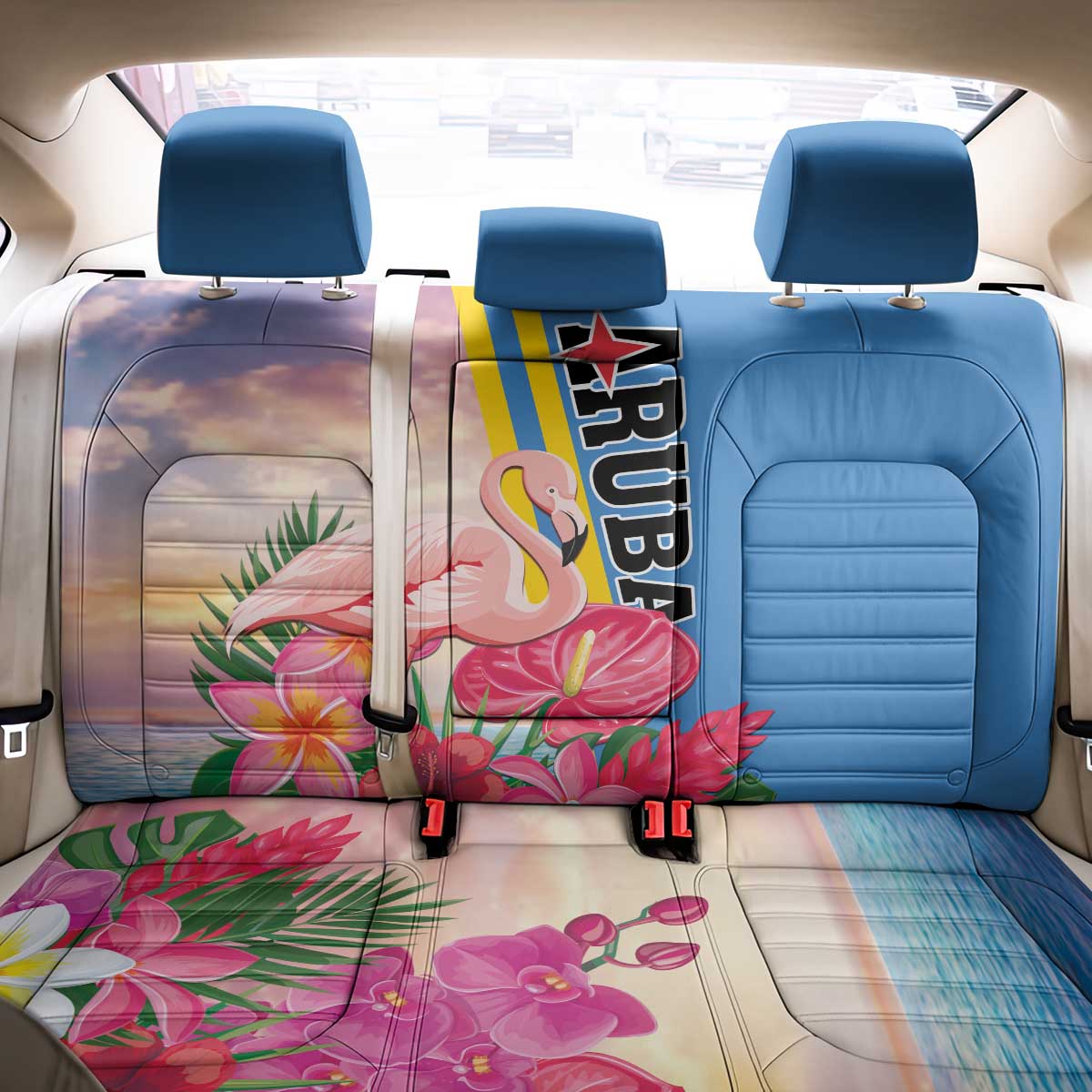 Aruba Flamingo Back Car Seat Cover Tropical Sunset Vibes