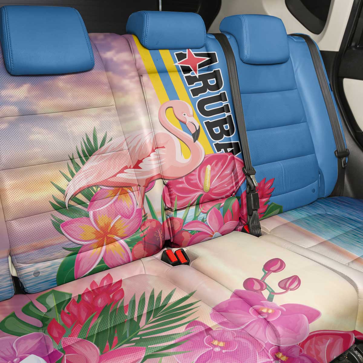 Aruba Flamingo Back Car Seat Cover Tropical Sunset Vibes