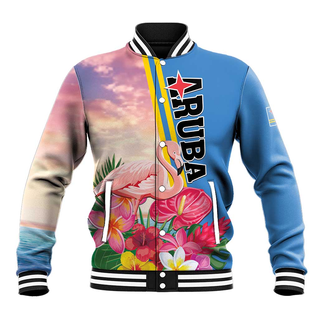 Personalised Aruba Flamingo Baseball Jacket Tropical Sunset Vibes