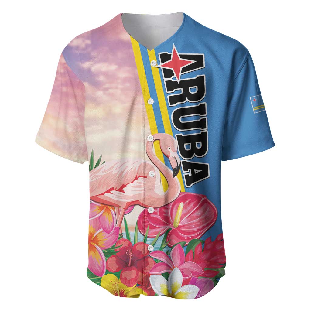 Personalised Aruba Flamingo Baseball Jersey Tropical Sunset Vibes