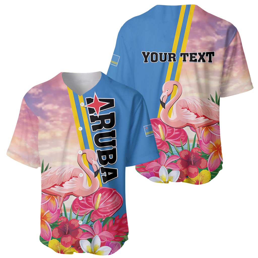 Personalised Aruba Flamingo Baseball Jersey Tropical Sunset Vibes