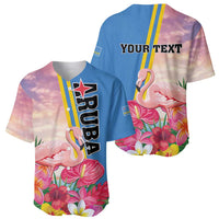 Personalised Aruba Flamingo Baseball Jersey Tropical Sunset Vibes