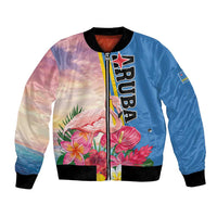Personalised Aruba Flamingo Bomber Jacket Tropical Sunset Vibes