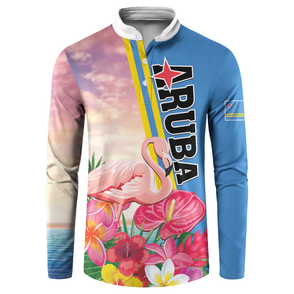 Personalised Aruba Flamingo Button Sweatshirt Tropical Sunset Vibes