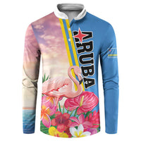 Personalised Aruba Flamingo Button Sweatshirt Tropical Sunset Vibes