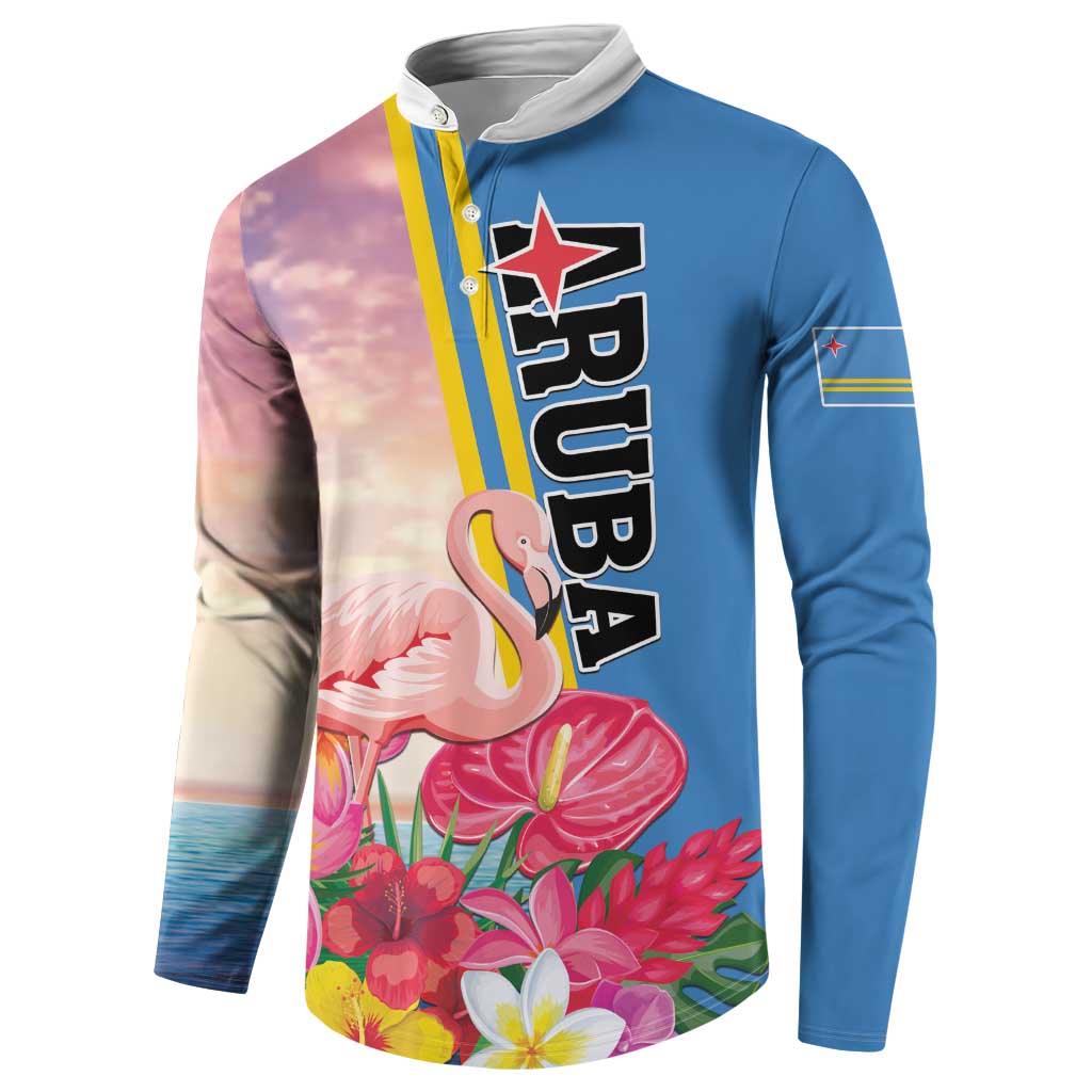 Personalised Aruba Flamingo Button Sweatshirt Tropical Sunset Vibes