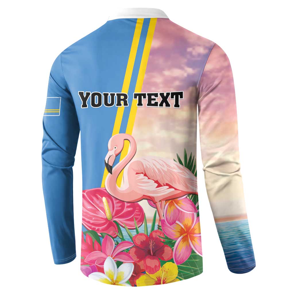 Personalised Aruba Flamingo Button Sweatshirt Tropical Sunset Vibes