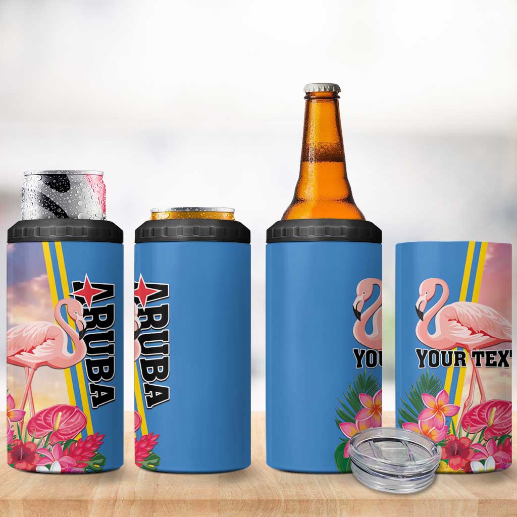 Personalised Aruba Flamingo 4 in 1 Can Cooler Tumbler Tropical Sunset Vibes