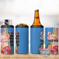 Personalised Aruba Flamingo 4 in 1 Can Cooler Tumbler Tropical Sunset Vibes