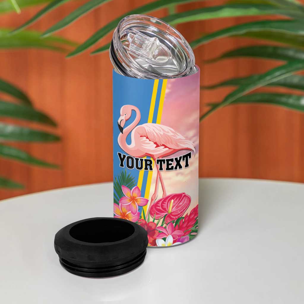 Personalised Aruba Flamingo 4 in 1 Can Cooler Tumbler Tropical Sunset Vibes
